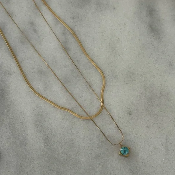 Gold Layering Layered Turquoise Pendant Necklace - Picture 3 of 5